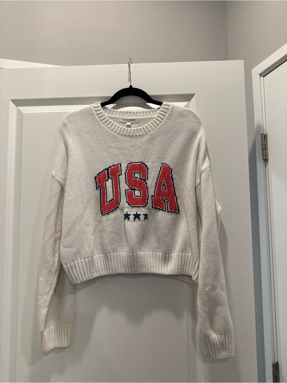 Grayson Threads USA Graphic Cropped Knit Sweater White Large